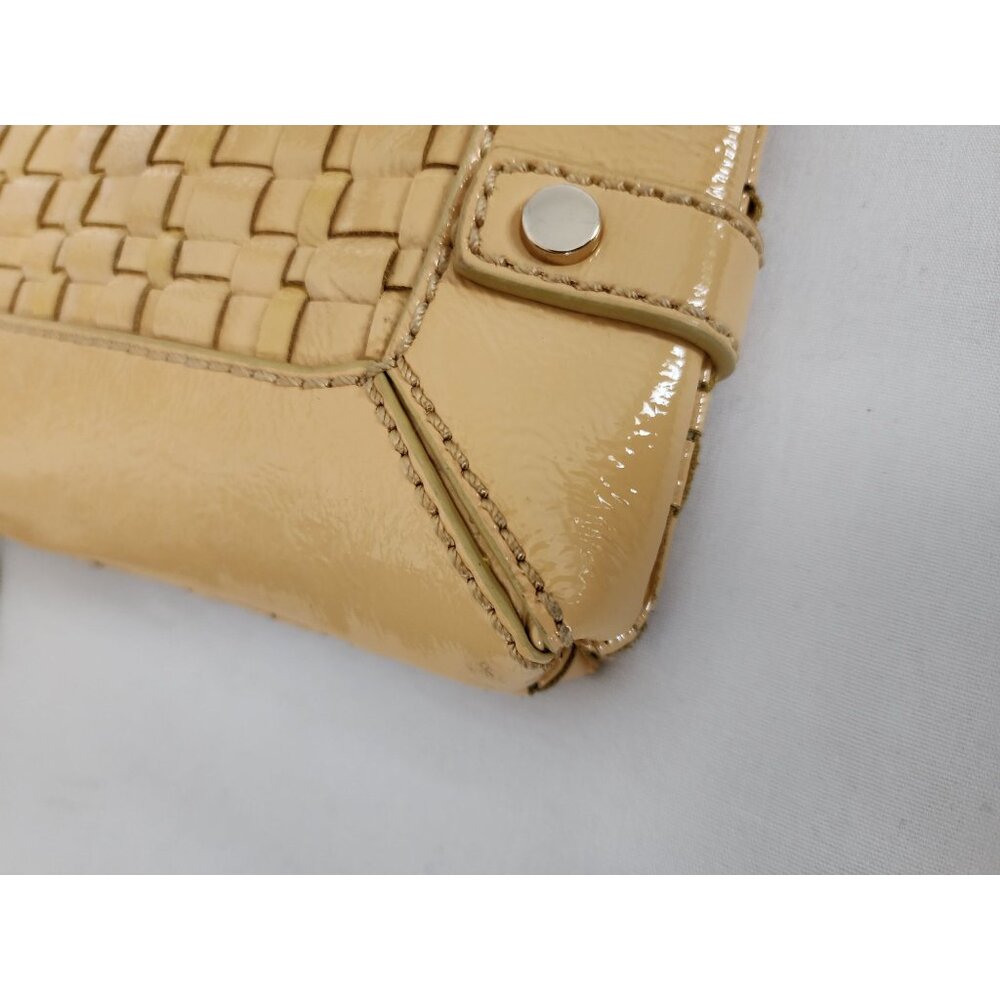Elliott Lucca Women's Yellow Woven Patent Leather Wristlet Strap Purse Clutch - Picture 6 of 12